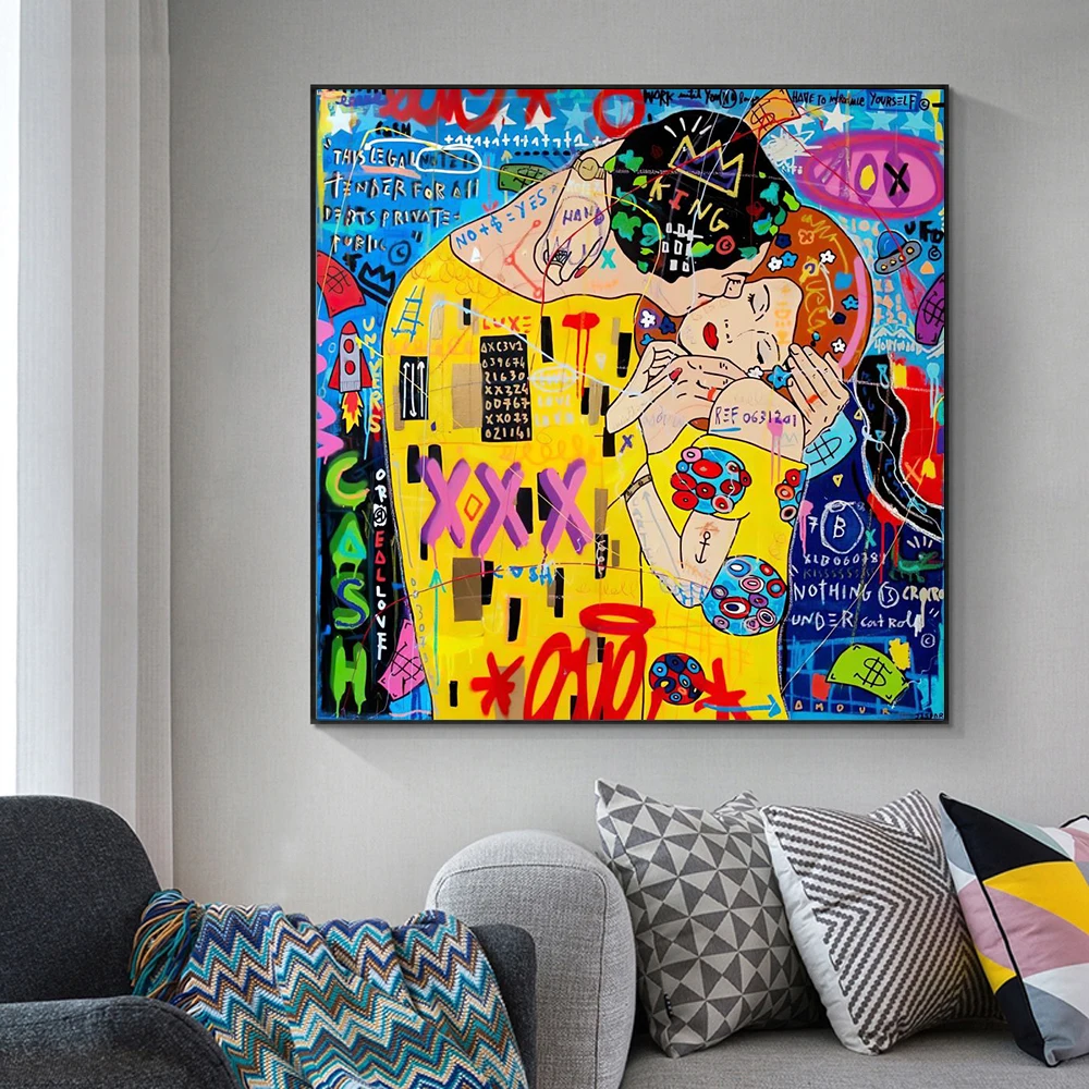 

Street Graffiti Mona Lisa Boxing Kissing Dubai Wall Art Poster Living Room Home Decor Abstract Canvas Painting Mural Prints Gift