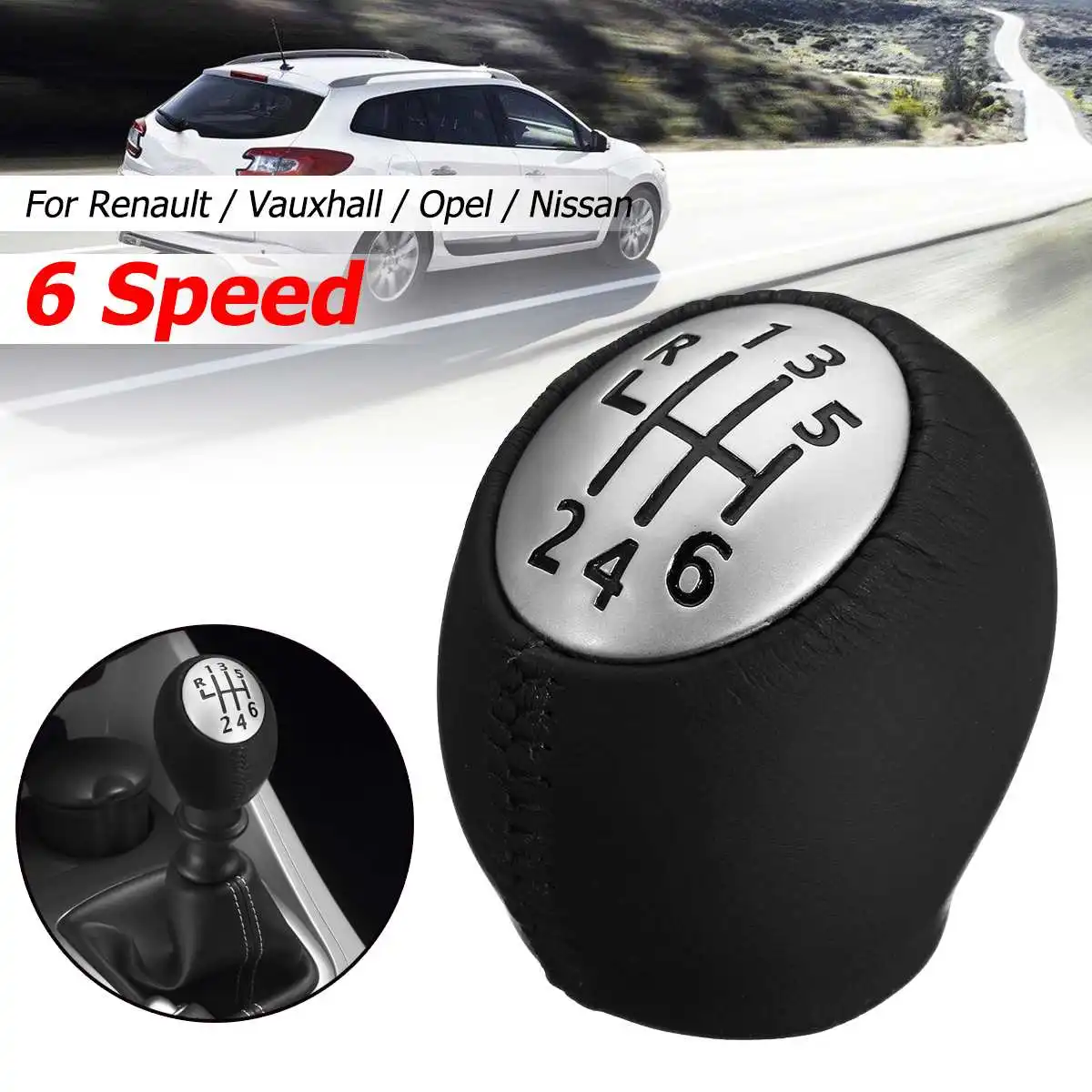 

6 Speed Gear Shift Knob Genuine Leather Shifter Lever Stick For Renault Megane MK3/Clio/Laguna For Vauxhall/Opel Movano/Vivaro