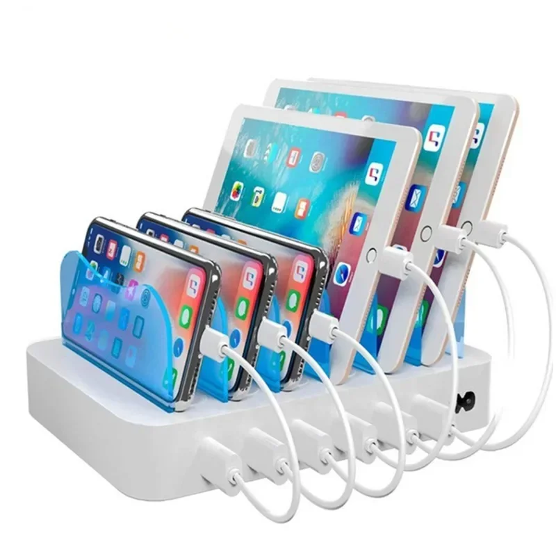 Фото Настольная подставка для телефона с 6 USB-портами, умное зарядное устройство, многопортовая зарядная станция с шестью портами, подходит для мобильных телефонов, наушников, часов. №2