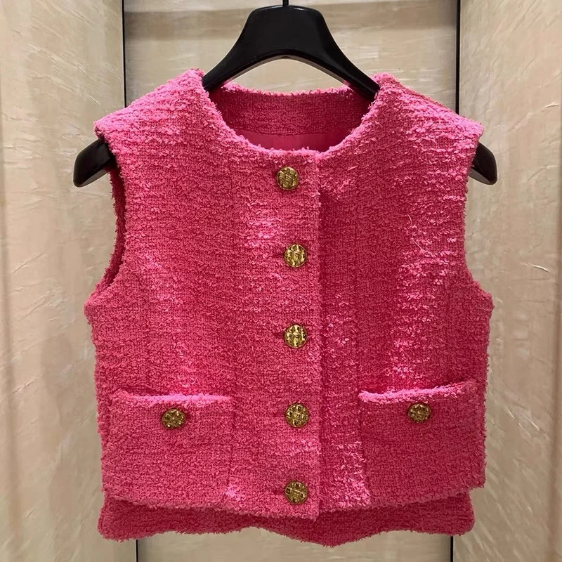 

Женский шерстяной жилет, розовый или белый однобортный дизайнерский жилет, Осень-зима 2022