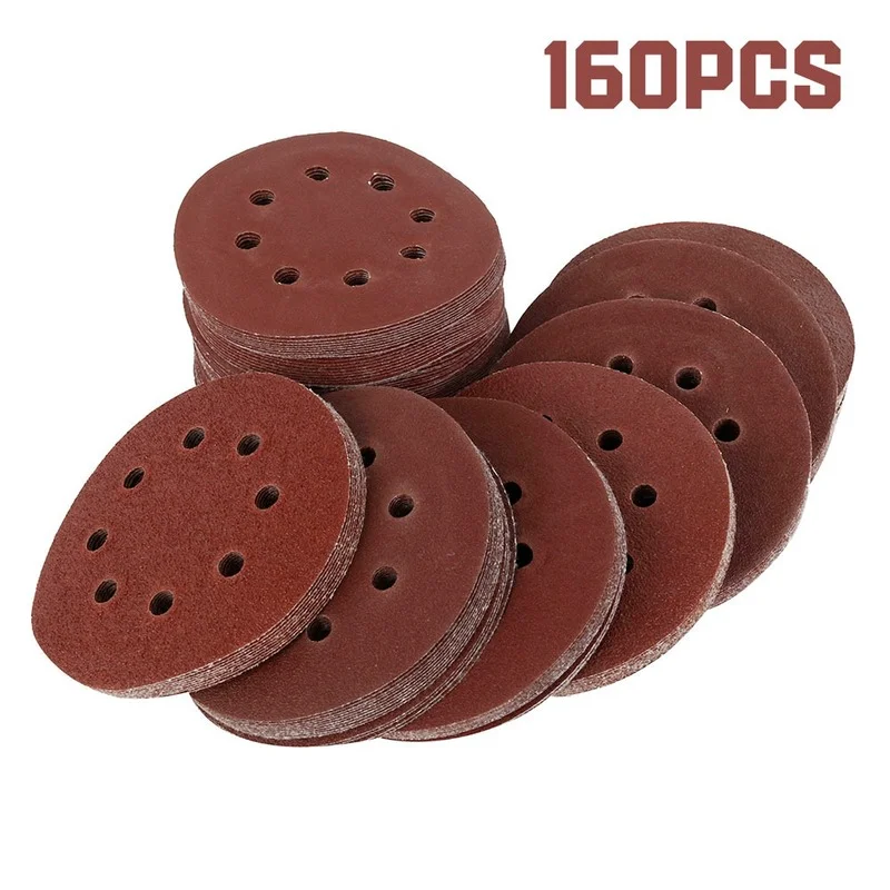 

160 шт. 5 дюймов 125 мм круглая наждачная бумага диск с восемью отверстиями пескоструйные листы Зернистость 40-800 крючок и петля шлифовальный дис...