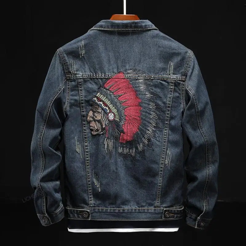 

2022 Denim Jacket Men's Jacket Autumn Winter New Product Japanese Brand Loose Denim Indian Embroidery Generation Teenager Coat