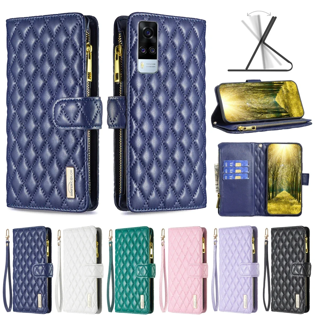 Chambray кожаный флип-бумажник на молнии с защитой от падения женская модель для VIVO Y02