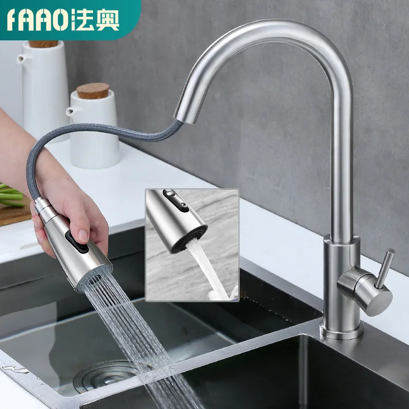 

34 stainless steel kitchen faucet double outlet hot and cold sink faucet pull down kitchen faucet kitchen faucets