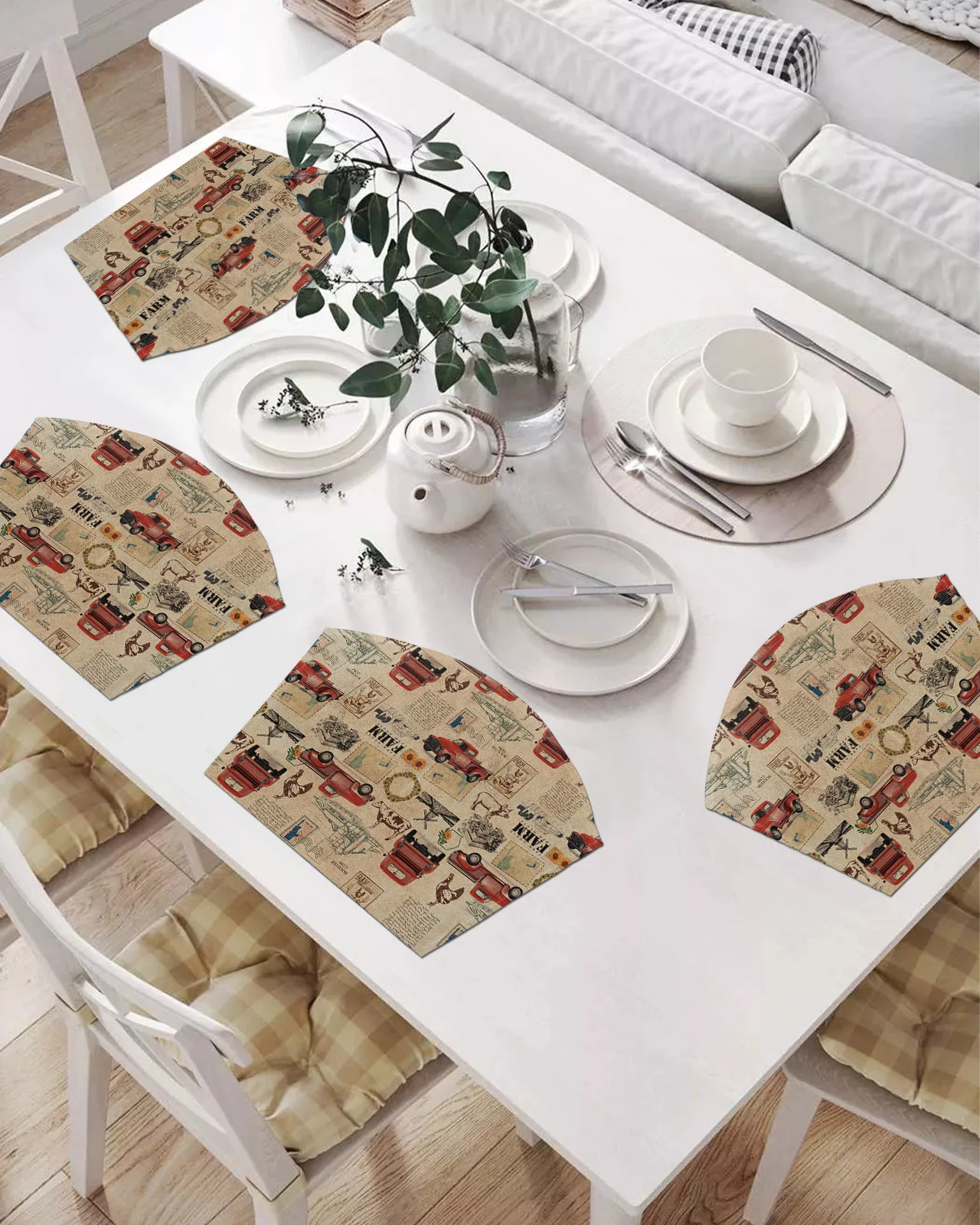 

2/4/6 шт. подставки в форме веера, винтажные подставки для стола в фермерском стиле, грузовик, корова, петух, подставки, Рождественский Декор дл...