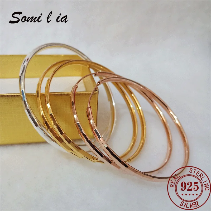 

Somilia - 925 Sterling Silver shiny Hoop Earrings For Women 3.0mm Fashion Earring Jewelry Women Large Eari Gift