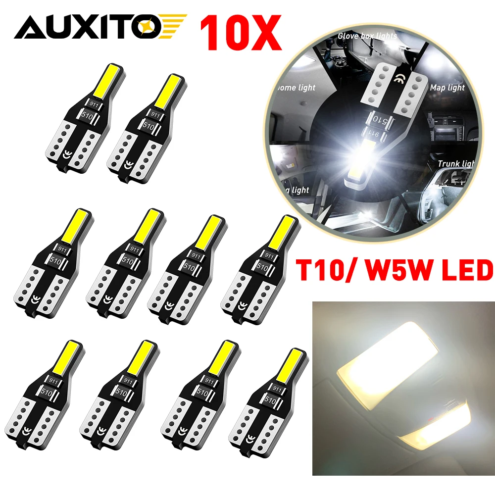 AUXITO 10Pcs Car Interior Light T10 168 2825 194 LED Bulb 6000k White W5W LED Auto Lamp 12V For Toyota Corolla 150 Camry 40 CHR