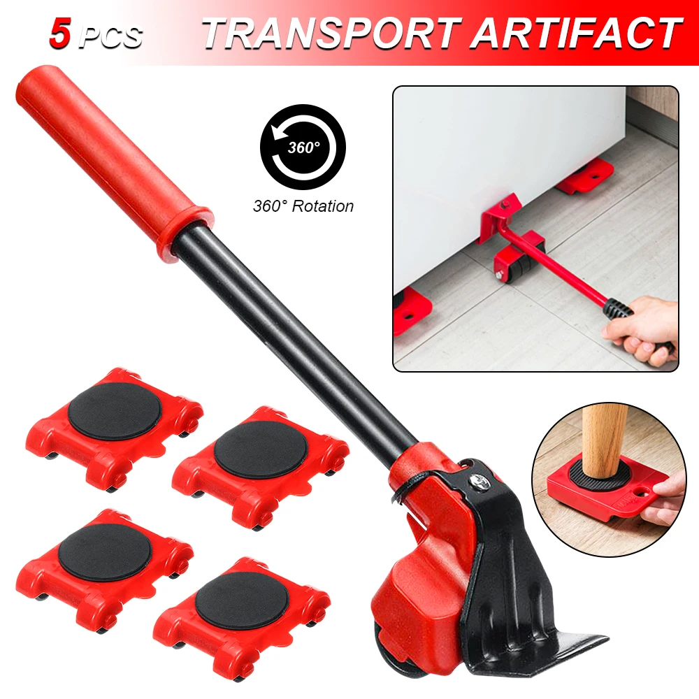 

5 Pcs Furniture Lifter Heavy Duty Furniture Lifter Car Transport Mover set 4 Move Roller 1 Wheel Raising Pad Moving Tool Set