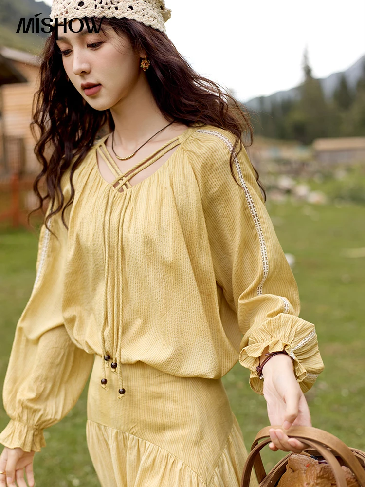 Женская кружевная юбка с рукавами-лепестками и V-образным вырезом