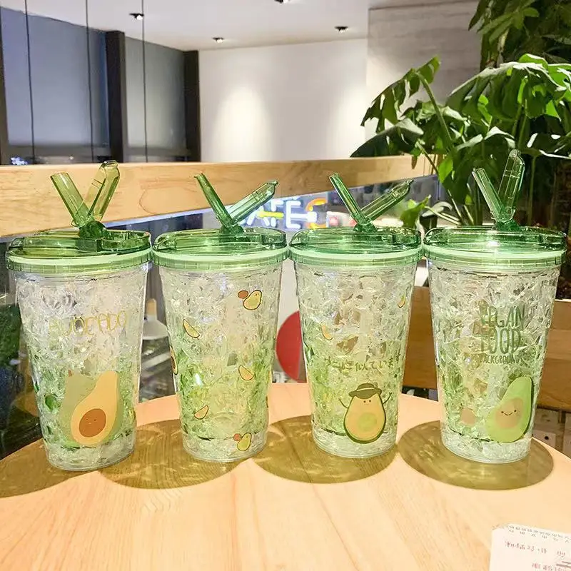 

New fashion summer double layer water cup plastic straw cup men and women outdoor drinking water cup