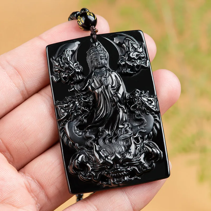 

Бирманский нефритовый кулон Гуаньинь, черное роскошное ювелирное изделие из нефрита, натуральный изумруд, мужской резной камень, подарки для женщин