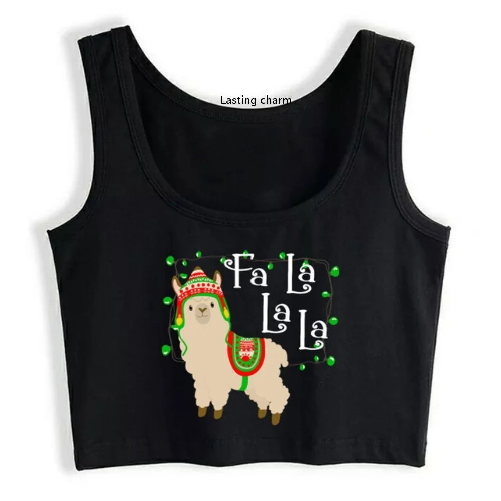 

Christmas llama beautiful quote fa la holiday lights hip hop harajuku cotton tops