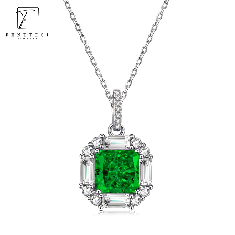 S925 Sterling Silver Light Luxury Emerald Necklace AAAAA Zircon Emerald Collarbone Chain Fine Jewelry For Women Party Gift