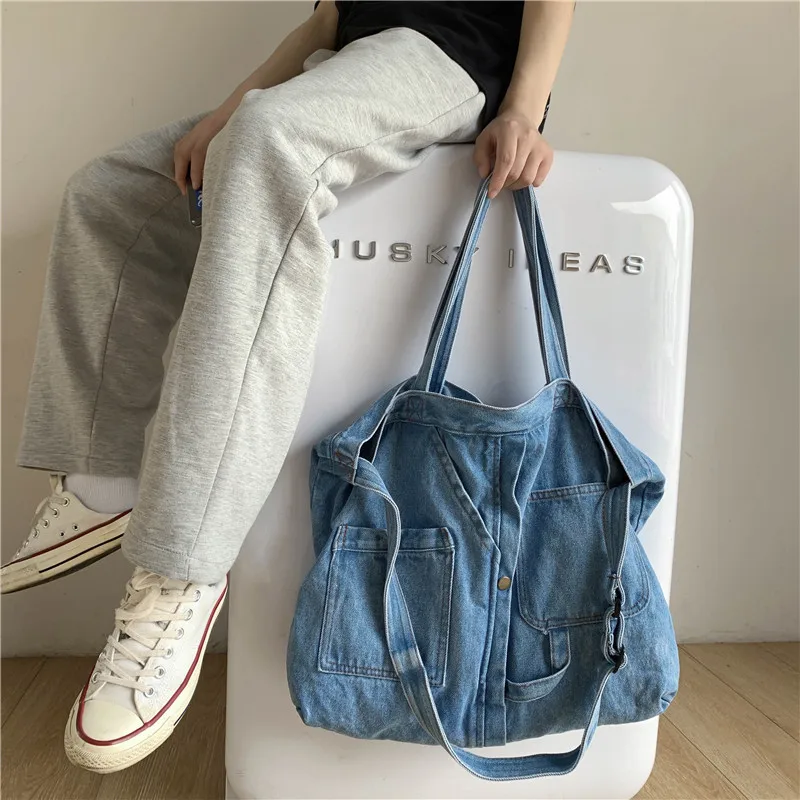 

2023 New Harajuku Washed Denim Bag Women's Handbag Large Capacity Shoulder Bag Casual Versatile Large Capacity