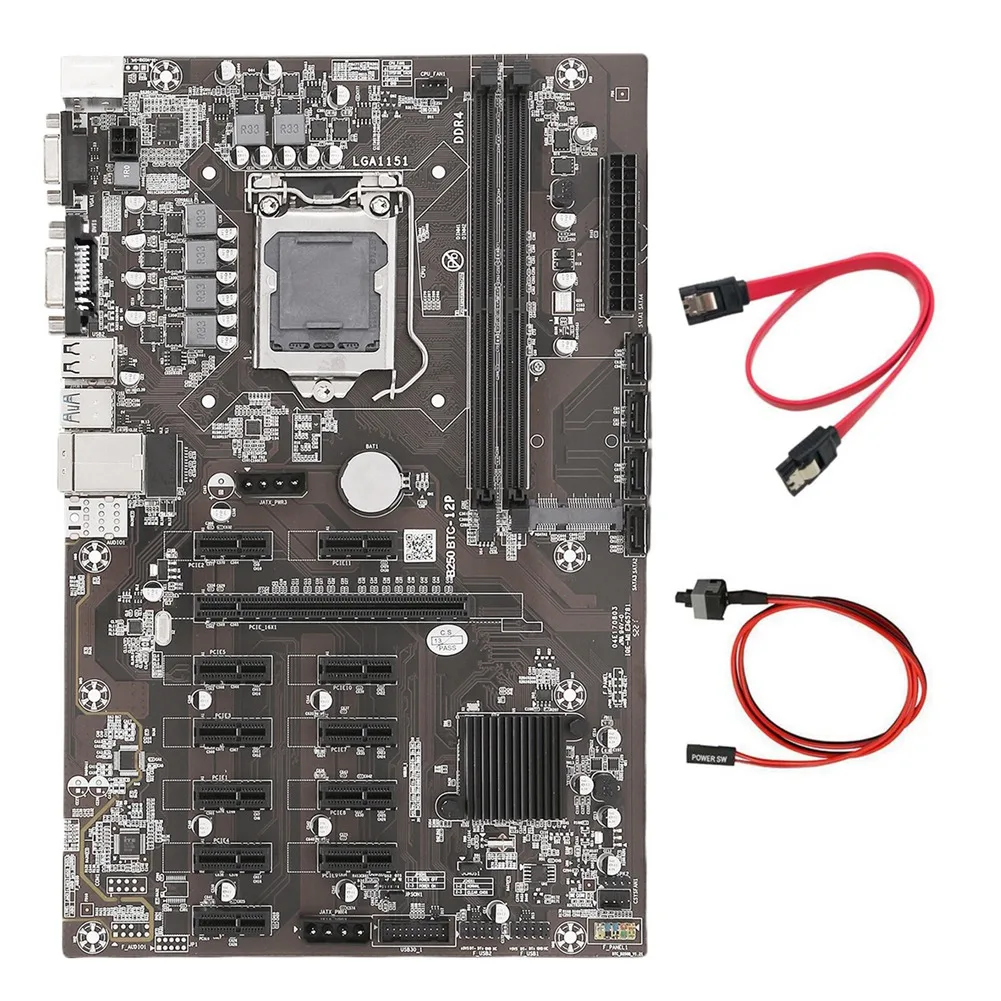 

B250B ETH Mining Motherboard+SATA Cable+Switch Cable LGA1151 DDR4 12XGraphics Card Slot MSATA SATA3.0 for BTC Miner