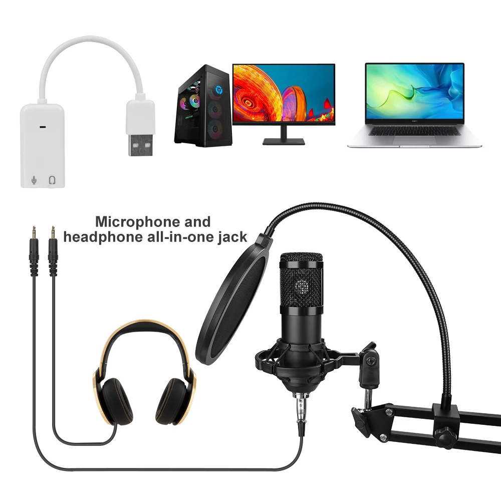 microfone bm 800 studio microphone professional microfone bm800 condenser sound recording microphone for computer free global shipping