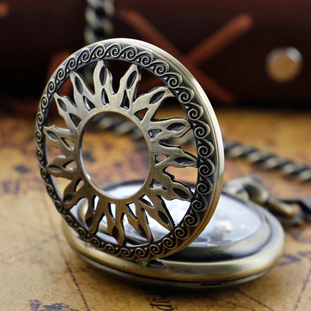 Antique Sun Disc Shape Hollow Steampunk Mechanical Pocket Watch Retro Gentleman Analog Signal Clock Lady Jewelry Gift