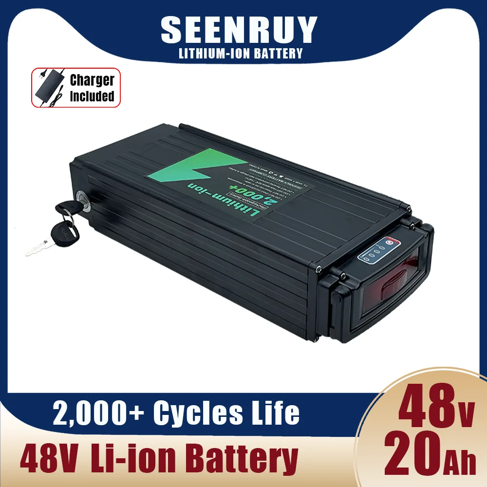 

48V 20AH Lithium ion Battery Built-in BMS for eBike 1kw 1500w scooter Electric Bicycle Self-contained Light with 3A Charger