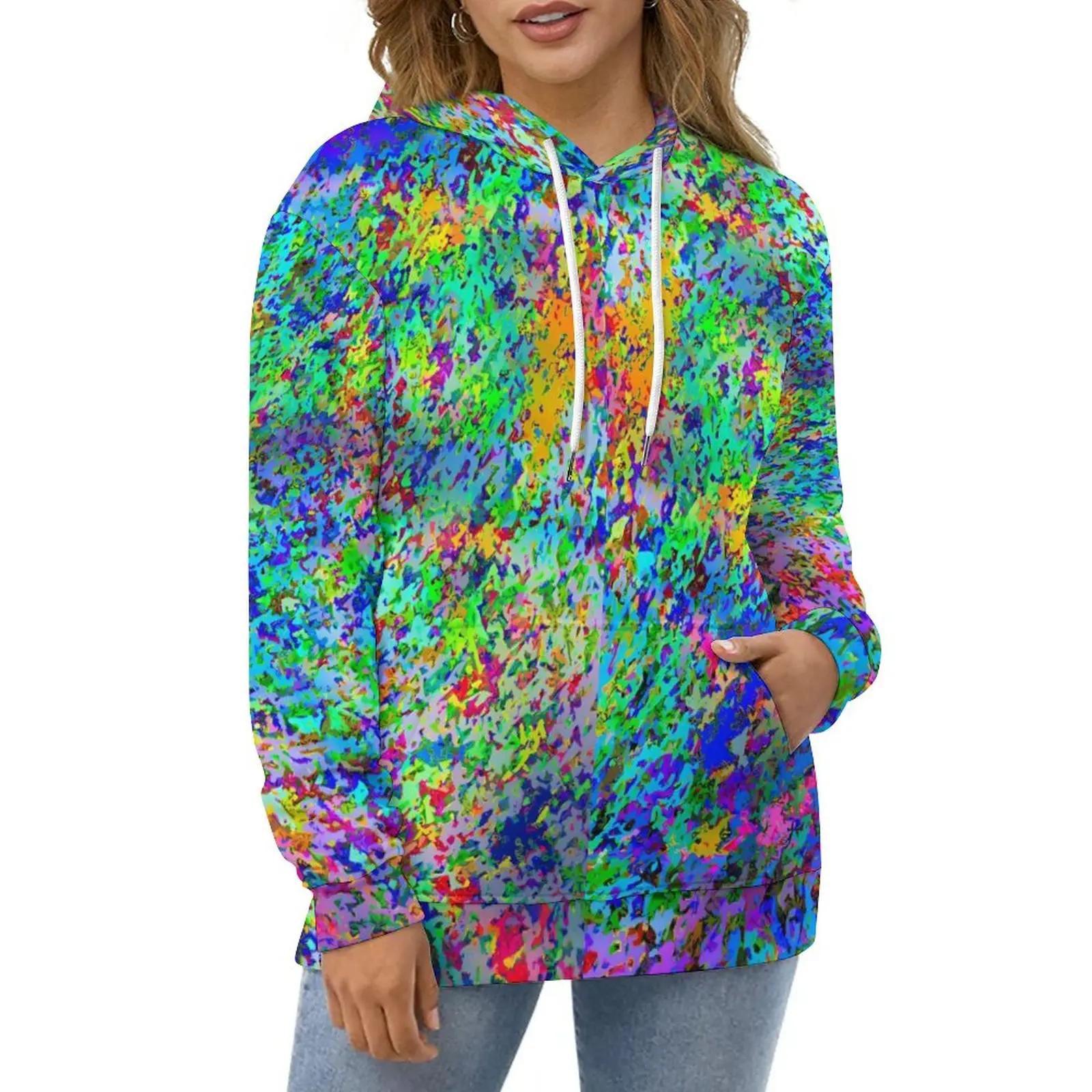 

Neon Paint Print Casual Hoodies Confetti Storm Modern Pullover Hoodie Ladies Long-Sleeve Oversize Hip Hop Design Loose Clothing