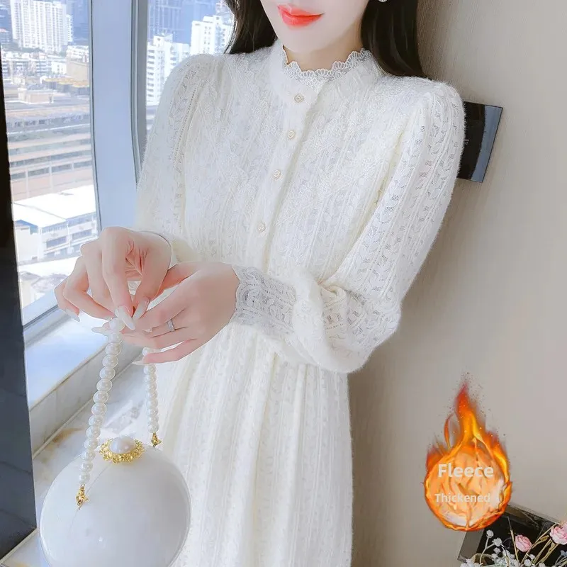 Элегантное кружевное платье 2023 новое утягивающее трапециевидной формы с талией