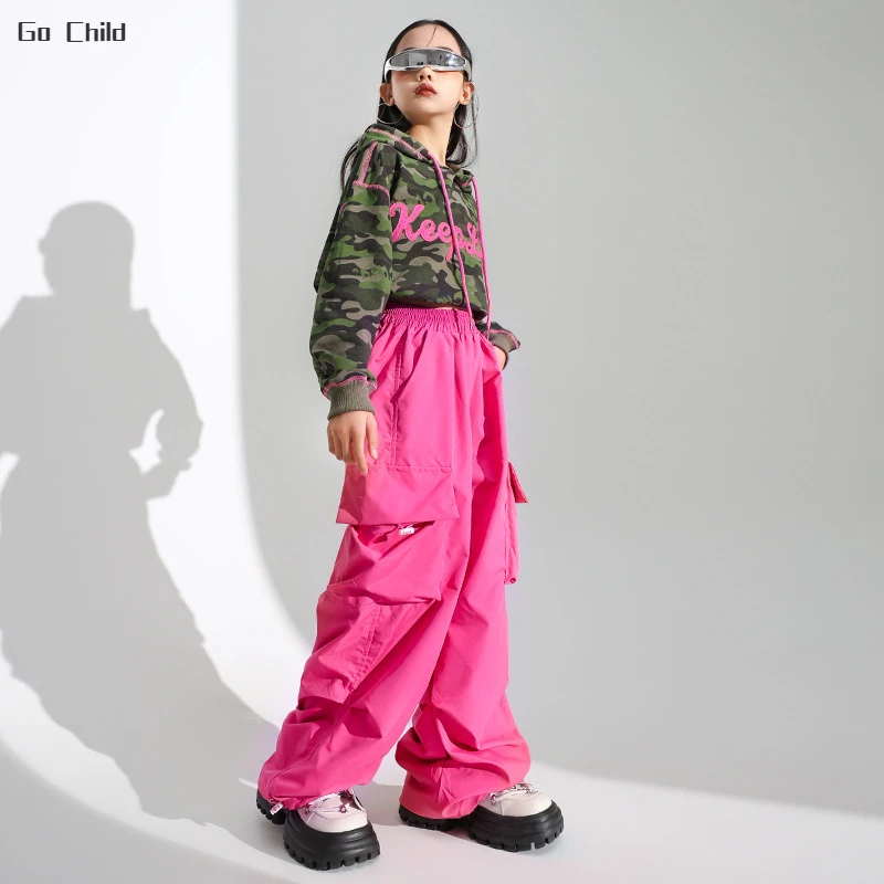 Камуфляжные толстовки и штаны-карго в стиле хип-хоп для девочек комплекты одежды