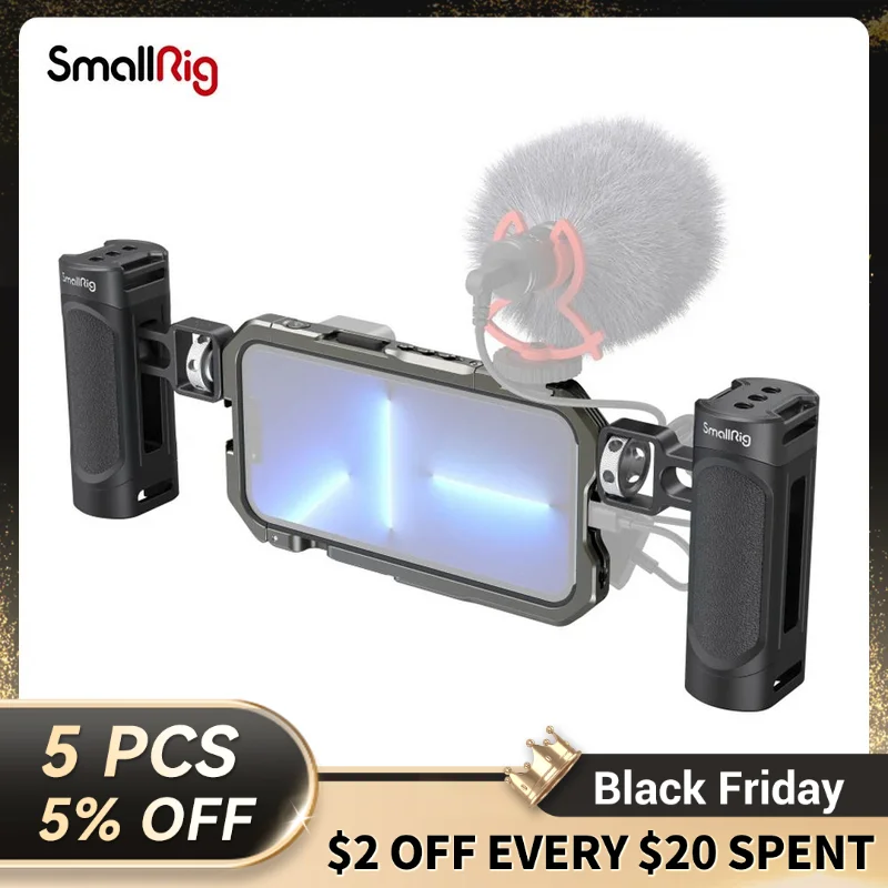 

SmallRig Mobile Phone Video Kit Lite for iPhone 13 Pro Cage 2 PCS Handle for Stable Shooting and Vlogging Smartphone Video Cages