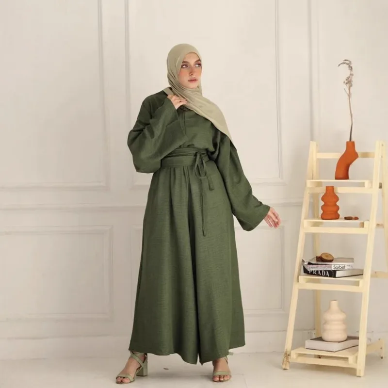 Фото Простая однотонная новая женская одежда, модные и элегантные широкие брюки, брюки, комбинезон, халат J401 №5