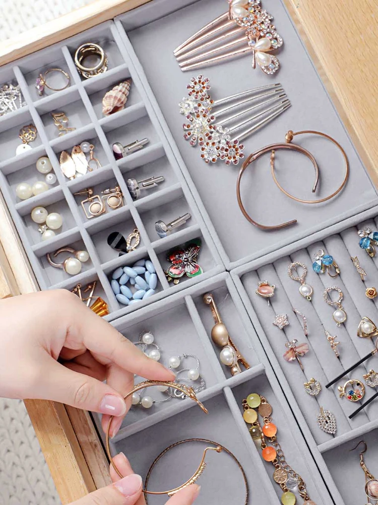 

Jewelry Organizer Velvet Jewelry Storage Tray Display Ring Bracelet Necklace Storage Box Showcase Drawer Organizer Trays
