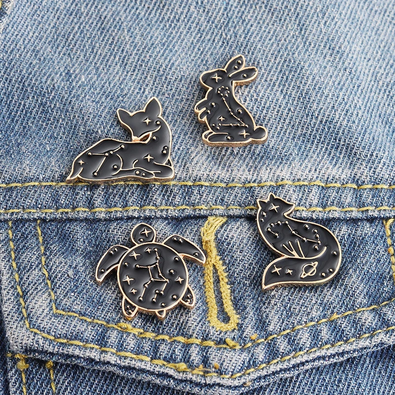 

Cartoon Shape Animal Brooches Black Fox Rabbit Turtle Bag Brooch Lapel Badge Jeans Enamel Pins Jewelry Gift for Kids Friends