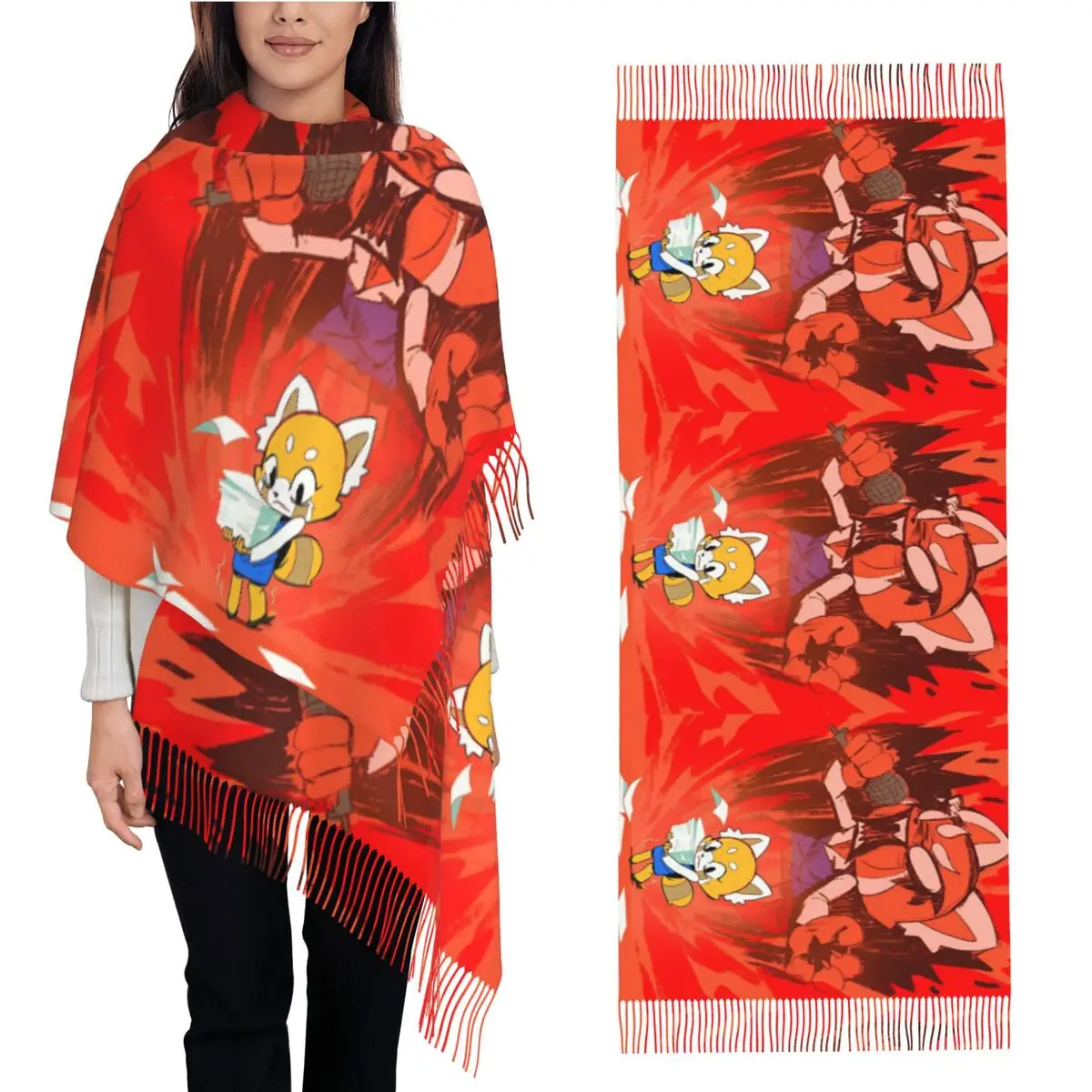 AGGRETSUKO Retsuko Rage шарф с кисточками теплые шали Wrpas унисекс дизайнерские головные