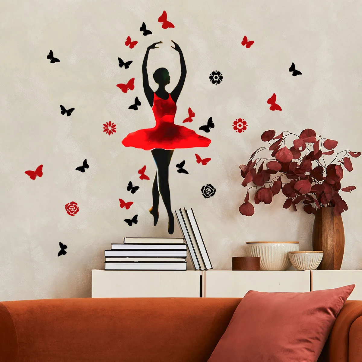 

30*60cm Dancing Girl Butterfly Cartoon Wall Sticker Background Wall Living Room Bedroom Study Restaurant Decoration Wall Sticker