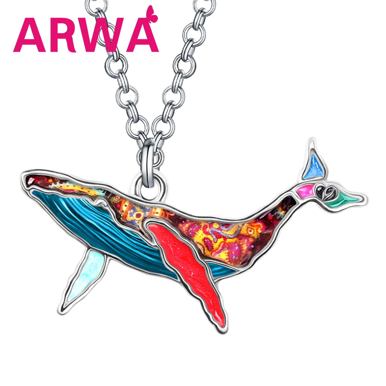 

Arwa Enamel Alloy Floral Lovely Sea Whale Necklace Pendant Gifts Ocean Fish Fashion Jewelry for Women Teens Girls Accessories