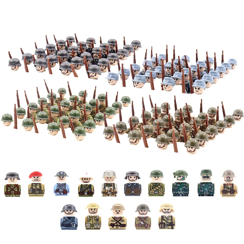 

Children's WW2 Military Building Blocks Soldier Array with Base Plate and Accessories Rifle Small Particle Toy Assembly War Toys