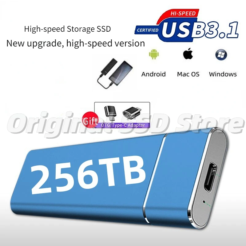 

New 2TB Portable SSD USB 3.1 High-speed External Hard Disk 256TB Mobile Solid State Drive Type-C for Notebook Laptop Mac