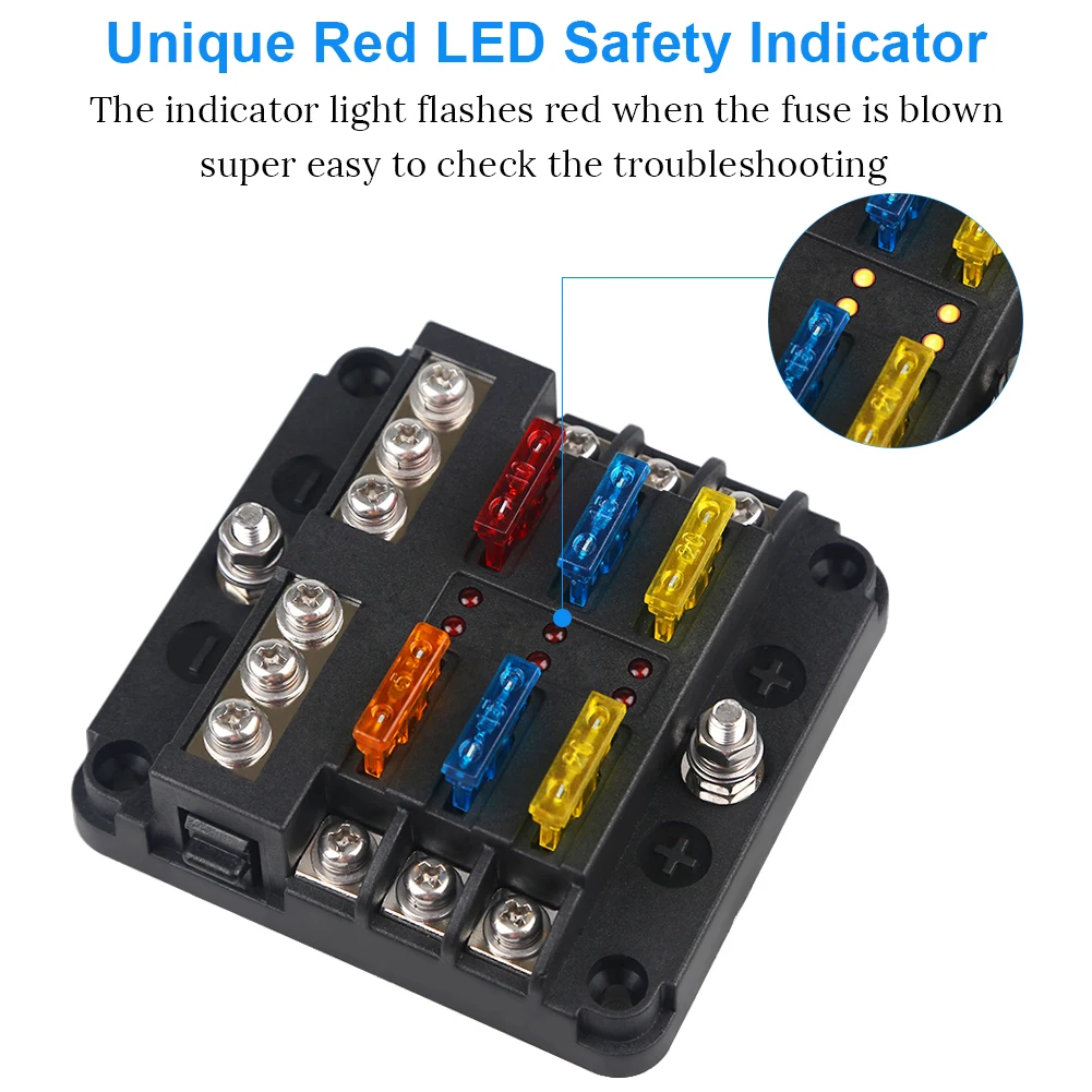 

6-полосный держатель блока предохранителей для лодки, фотоиндикатор 12 В, 32 В, 30 А, автомобильная Морская водонепроницаемая панель распределения питания, держатель предохранителей