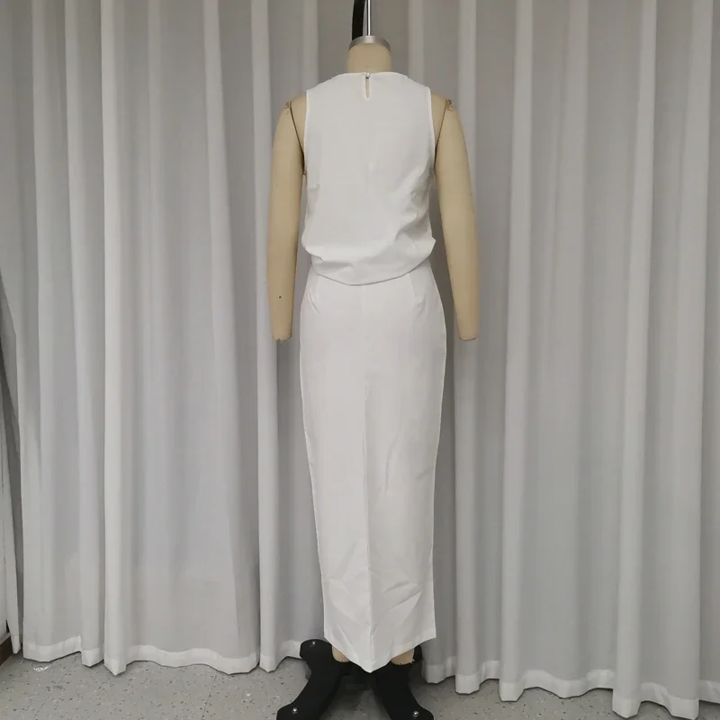 Простой повседневный комплект с жилетом и круглым вырезом без рукавов верхним