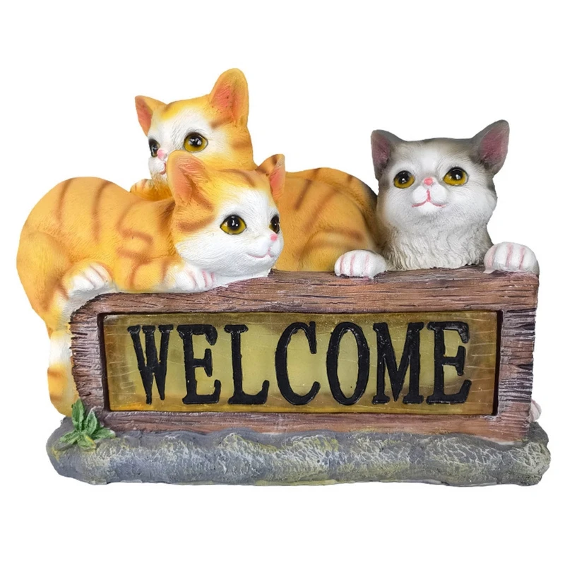 

2023 New Cute Decor Solar Powered Luminous Resin Animal Figurine with Welcome Sign Garden Creative Craft Gifts for Neighbors