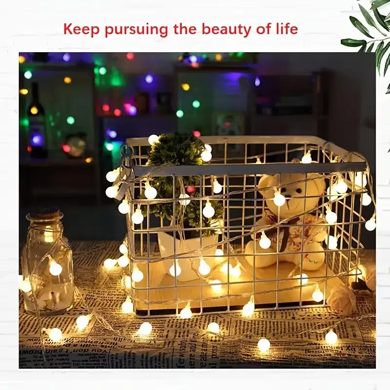 

HMTX Christmas Decorative Light LED Balloon Camp Light String All-Star Wedding Color Lamp White Pearl Beaded Holiday Decoration