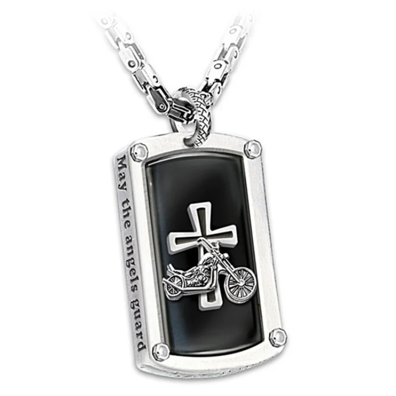

Stainless Steel Titanium Cross Square Punk Hip Hop Motor Cycle Fan Rider Pendant Collar Chains Necklace for Men Women