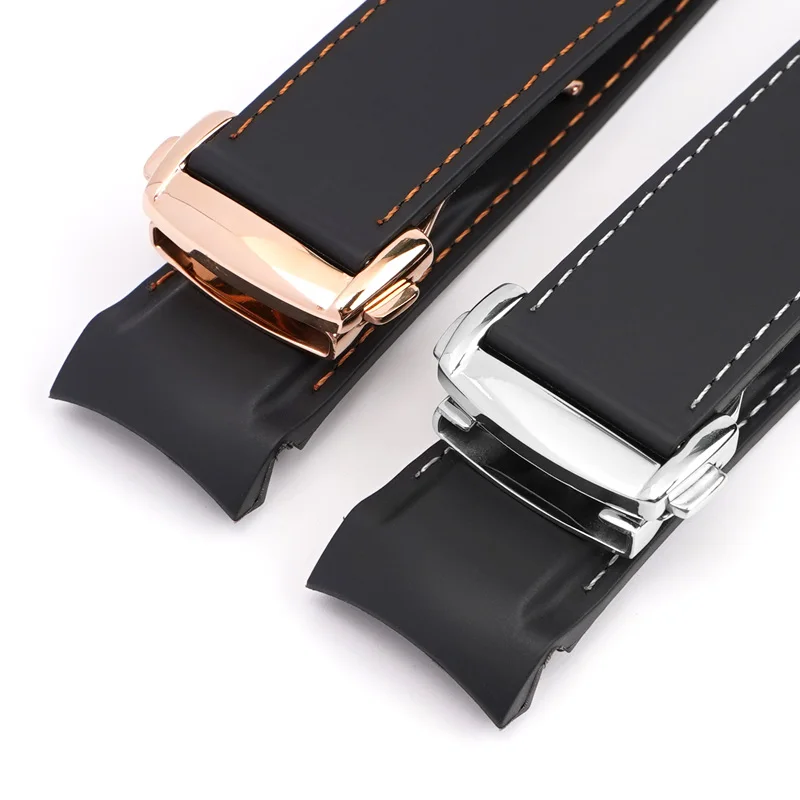 20/22mm Rubber Strap for Omega Seamaster 150/300/600 Curved End Stainless Steel Folding Buckle Men Quality Replace Watch Band