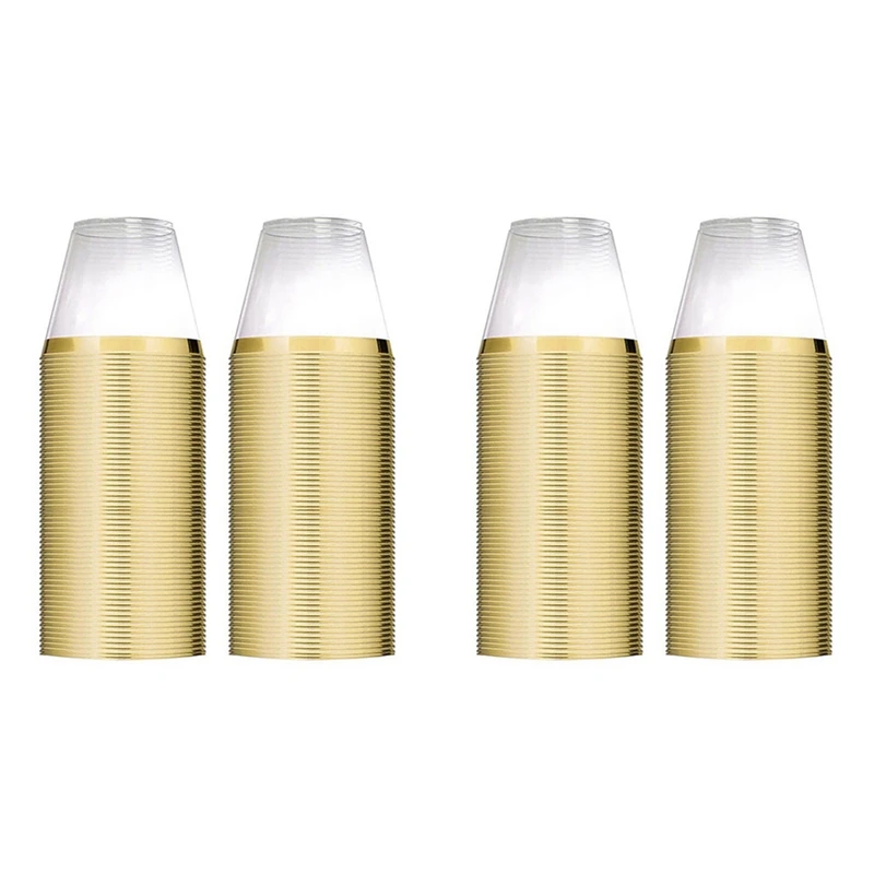 

4X Golden Plastic Cups 9 Oz Disposable Cup Plastic Wine Glass Party Cups Transparent Plastic Cup For Parties