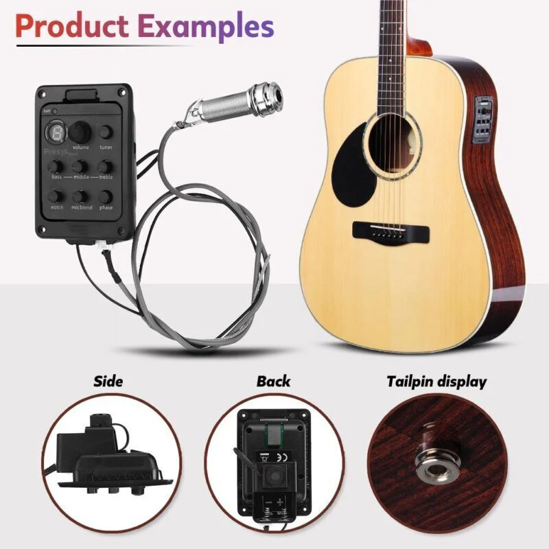 

4 Band 301 Guitar Pickup EQ Tuner Piezo Blend Acoustic LCD Tuner Guitar Pickup Control System Accessories
