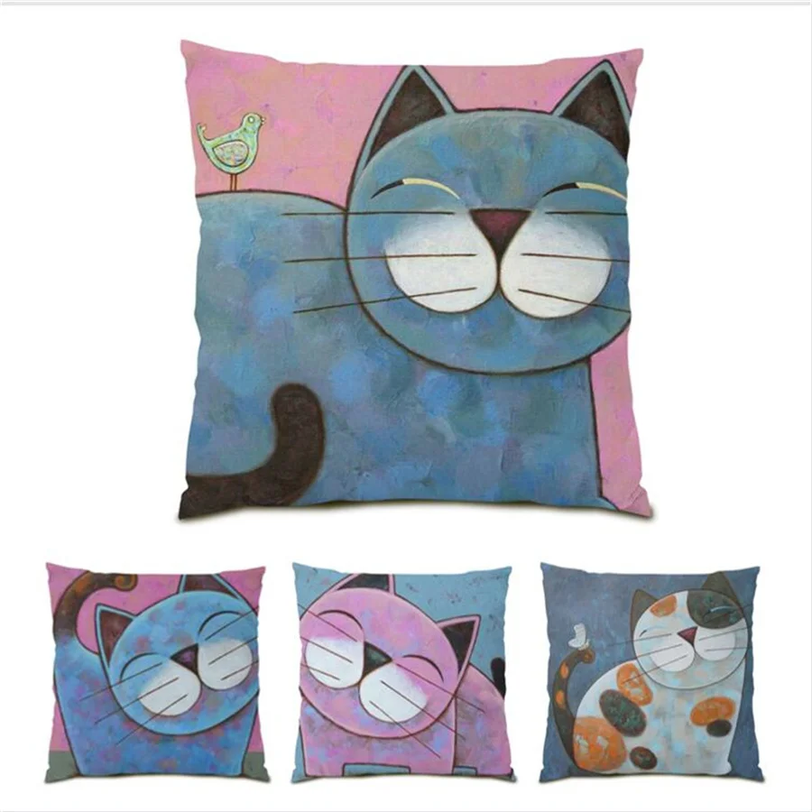 

New Cushion Cover 45x45 Cushions Covers Polyester Linen Sofa for Living Room Cute Pillowcase Animals Decoration Home Decor E0191