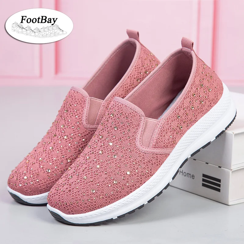 

Spring Summer Bling Crystal Women Casual Shoes Free Shipping Mesh Women Sneakers