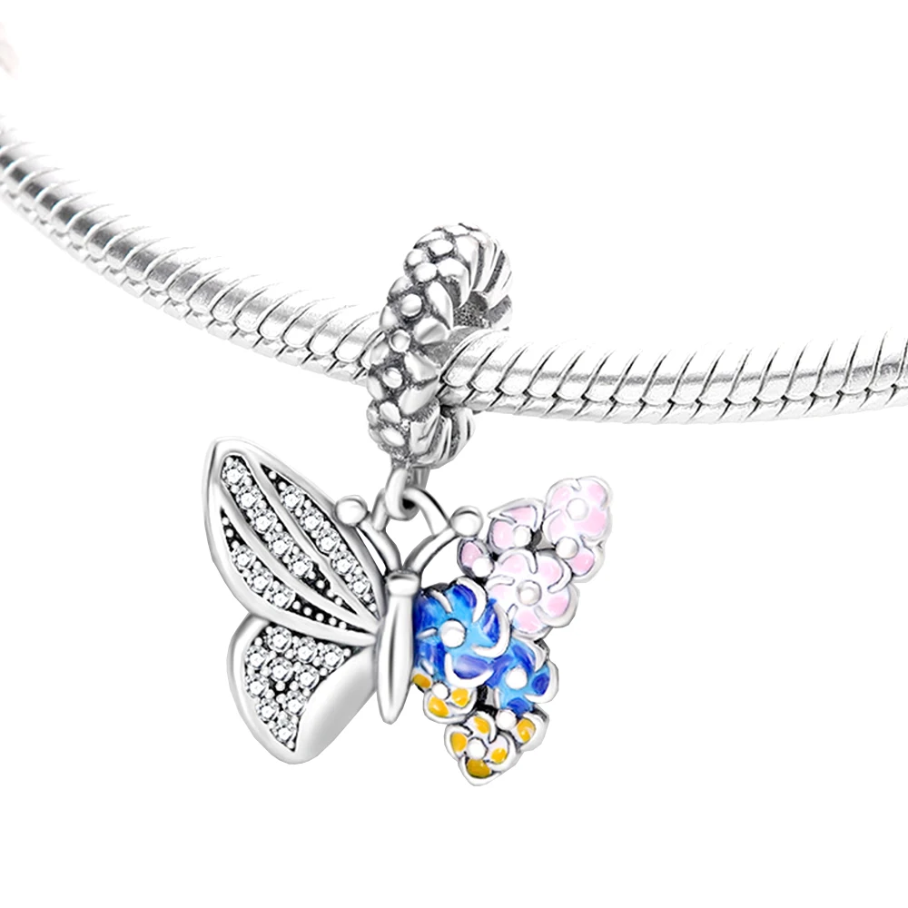 ChimS-Collection de bracelets et de colliers en argent 925 pour femme, papillon, pendentif, perles, bricolage, personnalité, cadeau de fête