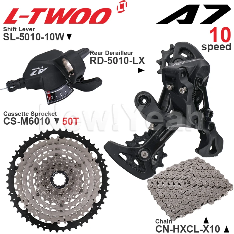 Il gruppo MTB LTWOO A7 10 velocità include il cambio destro e il pignone della cassetta del deragliatore posteriore 11-42T 46T 50T catena parti di biciclette