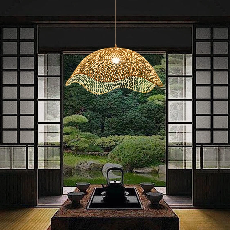 

Bamboo Pendant Lamp Hand Knitted Chinese Style Weaving Hanging Lamps 35/50/70/80cm Restaurant Home Decor Lighting Fixtures