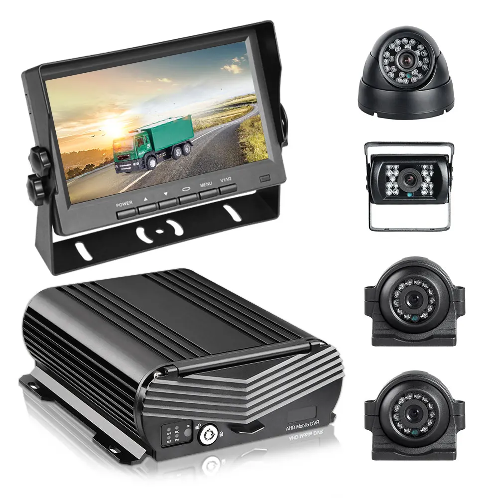 4 Channel H.265 1080P GPS Car Dvr MDVR Vehicle Video Recorder Car Security Camera System Kit+4PCS Cameras+7Inch VGA Monitor
