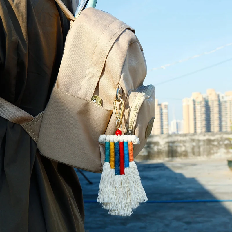 Promotion! 4 Pieces Women Girls Weaving Rainbow Tassel Keychain Bag Keyring Holder Wallet Purse Pendant Decorations | Дом и сад
