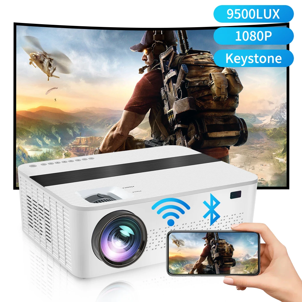 

YERSIDA H6 HD Projector 1080P 5G WiFi Bluetooth Projector 4K with 450" Display 2022 Upgraded 9500 Lumen 4K Projector 3D Cinema